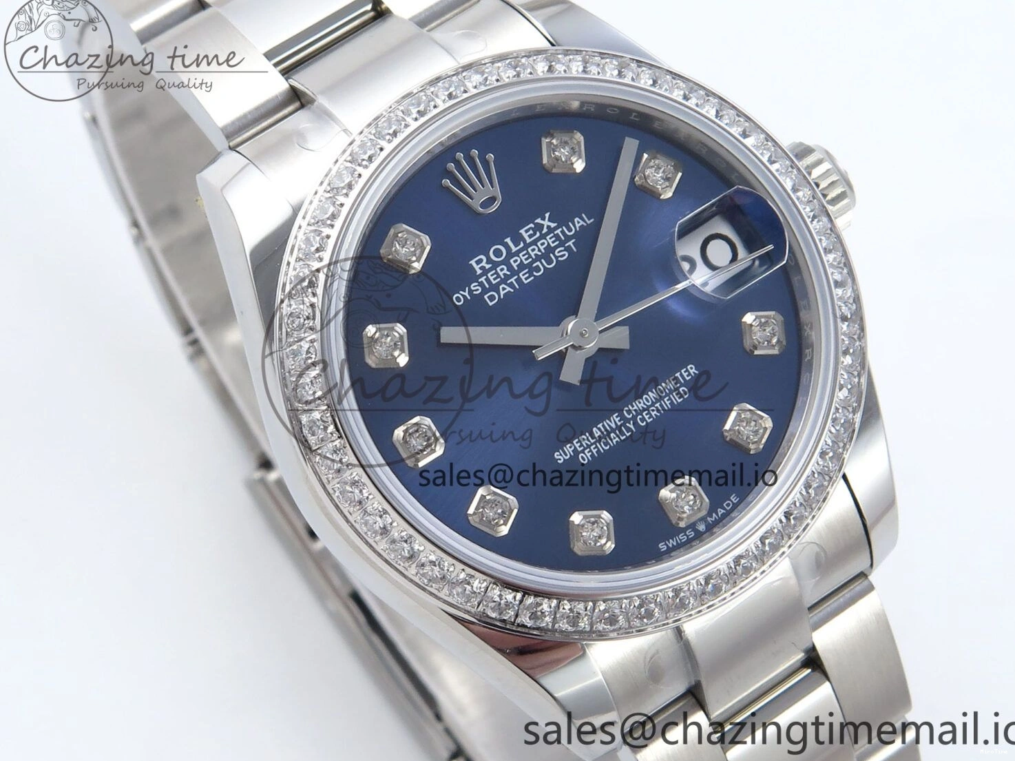 MiroTime 0421 TravelReady DateJust 31 278384RBR ARF 1:1 Best Edition 904L Steel Blue Diamonds Dial Diamonds Bezel on SS Oyster Bracelet ETA 434
